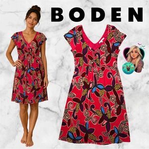 boden empire waist midi dress Empire Waistline Shirt Dress-Red, Ornate Flora main image 1